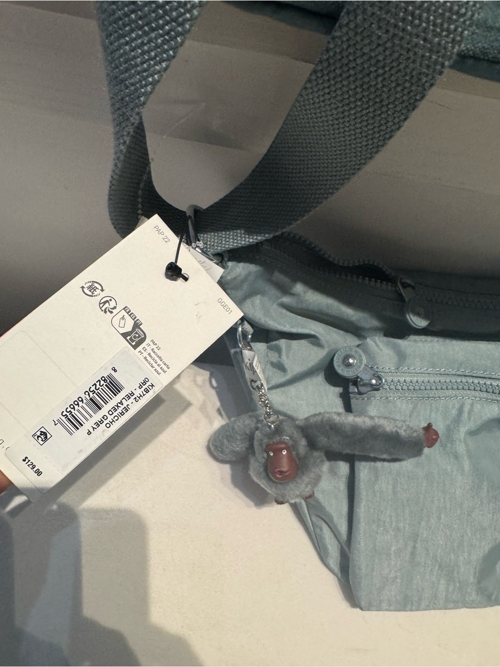 Kipling Dusty Blue Crossbody Bag with Monkey Charm - Picture 4 of 4